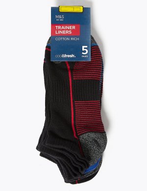 Спортивные носки Cool & Fresh™ для тренировок (5 пар) M&S Collection. Цвет: черный микс