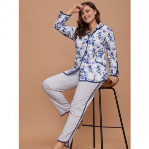 Пижама , брюки, рубашка, длинный рукав, карманы, размер 52, серый, синий Алтекс. Цвет: серый/синий