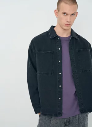 Свободная джинсовая рубашка на кнопках, Серый O`Stin. Цвет: серый