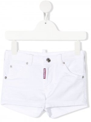 Джинсовые шорты с нашивкой-логотипом Dsquared2 Kids. Цвет: белый