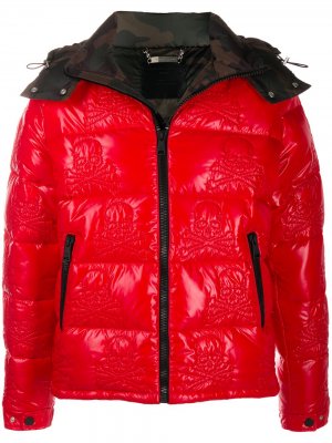 Стеганый пуховик с узором Skull Philipp Plein. Цвет: красный