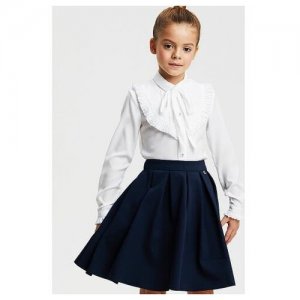 Нарядная блузка для девочки, с бантом и рюшами, белая, , SSFSG-029-23024-200 (146 белый) Silver Spoon. Цвет: белый