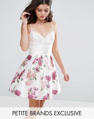 Платье мини с топом-корсетом и цветочным принтом Chi Petite London. Цвет: мульти