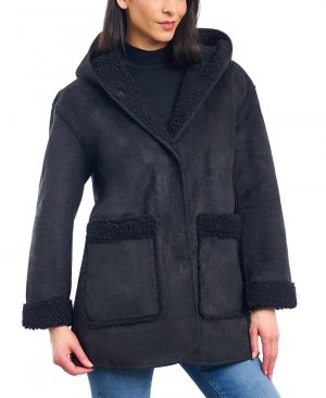 Женское пальто из искусственной дубленки с капюшоном , черный Lucky Brand