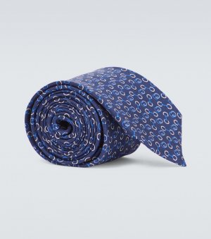Шелковый галстук с принтом , синий Gucci