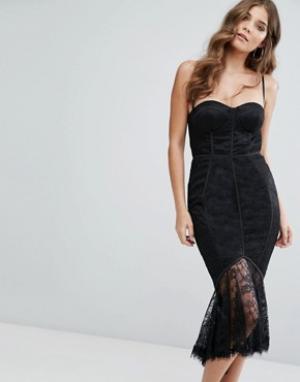 Кружевное платье-футляр с корсетом на косточках Collection Misha. Цвет: черный