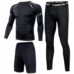 Рашгард, мужская спортивная одежда, футболка, шорты, штаны, черный, 3 в 1 Evo Action. Цвет: черный