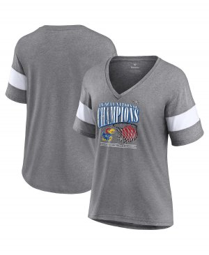 Женская фирменная серая футболка Kansas Jayhawks 2022 NCAA по баскетболу с v-образным вырезом для прессы в винтажном стиле Fanatics