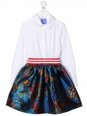 Платье-рубашка с контрастной юбкой Stella Jean Kids. Цвет: белый