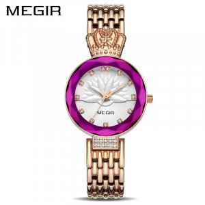 MEGIR женские часы модные с короной изысканный набор бриллиантов резанной поверхностью импортный медный корпус кварцевые 4217
