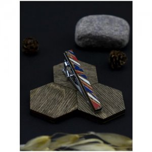 Зажим для галстука деревянный с разноцветными полосками 2beMan. Цвет: синий/красный/коричневый/белый