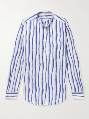 Рубашка из хлопкового жаккарда в полоску с воротником-стойкой Noto2 MASSIMO ALBA, синий Alba