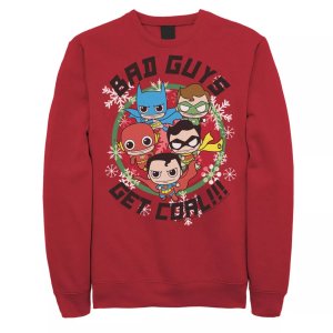 Мужская рождественская флисовая рубашка «Лига справедливости»: «Плохие парни получают угольный подарок» DC Comics