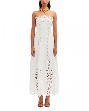 Платье без бретелек с цветочным вырезом , цвет White Oscar de la Renta