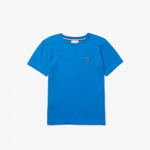 Футболки Детская футболка из хлопка с круглым вырезом Lacoste. Цвет: голубой