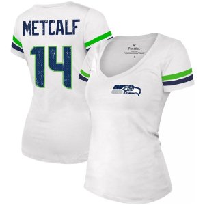 Женская модная футболка Fanatics с логотипом DK Metcalf White Seattle Seahawks, имя и номер игрока v-образным вырезом Majestic