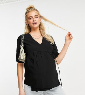 Черная блузка из бенгалина с запахом Maternity-Черный цвет Topshop