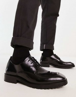 Черные кожаные туфли на шнуровке со швом-фартуком ASOS DESIGN