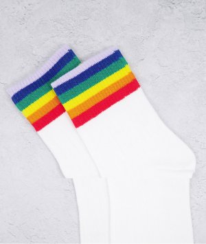 Белые носки из органического хлопка с разноцветной отделкой Alda-Белый Monki