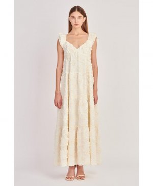 Женское платье макси с вышивкой лентами , слоновая кость/кремовый English Factory