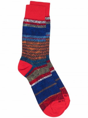 Полосатые носки с узором пейсли ETRO. Цвет: красный