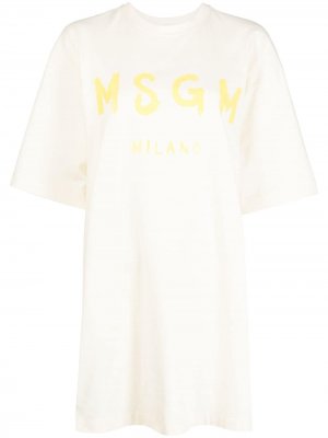 Платье-футболка с логотипом MSGM. Цвет: желтый