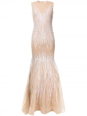 Декорированное вечернее платье Jean Fares Couture. Цвет: нейтральные цвета