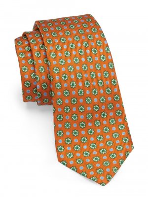 Шелковый галстук с цветочным принтом , оранжевый Kiton