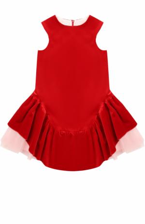 Хлопковое мини-платье с асимметричной юбкой и многослойной подкладкой I Pinco Pallino. Цвет: красный