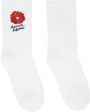Белые спортивные носки с плавающим цветком Maison Kitsune Kitsuné