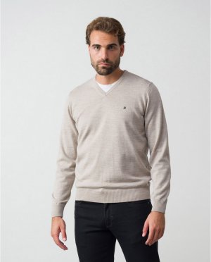 Мужской бежевый свитер с v-образным вырезом , Etiem. Цвет: бежевый