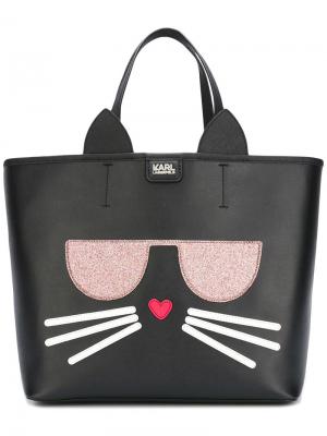 Большая сумка-тоут с котом Karl Lagerfeld. Цвет: чёрный
