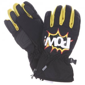 Перчатки детские сноубордические, горнолыжные Pow grom black, размер S/M. Цвет: желтый/черный