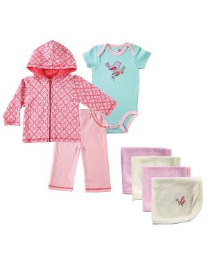 Комплект Боди к/р , Жакет, Штанишки + Салфетки для купания Hudson Baby. Цвет: розовый
