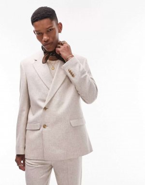 Двубортный костюмный пиджак из смесовой шерсти с запахом цвета экрю Topman