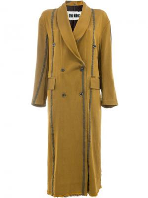 Двубортное пальто с полосками Uma Wang. Цвет: коричневый