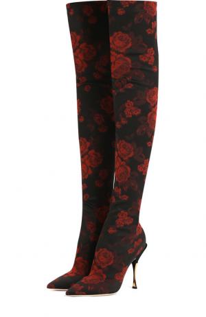 Текстильные ботфорты Cardinale с принтом на шпильке Dolce & Gabbana. Цвет: красный