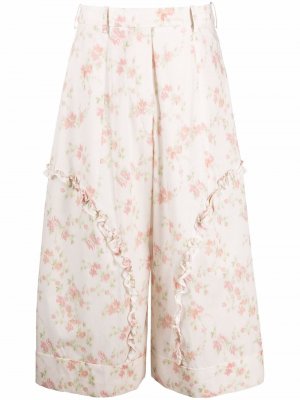 Укороченные брюки с цветочным принтом Simone Rocha. Цвет: бежевый