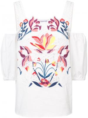 Блузка с приспущенными рукавами и вышитыми цветами Tanya Taylor. Цвет: белый
