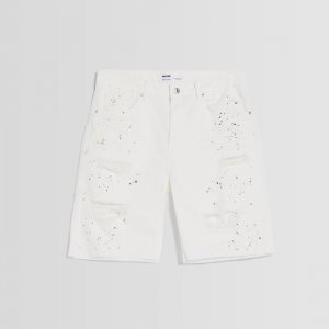 Джинсовые шорты Ripped Bermuda With Paint Splatter, белый Bershka