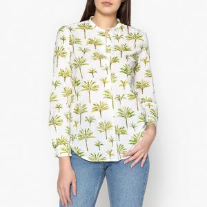 Блузка с застежкой на пуговицы и рисунком пальмы, CARTA HARTFORD. Цвет: белый