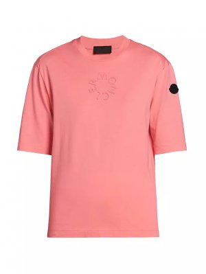 Хлопковая футболка с логотипом и короткими рукавами , коралл Moncler