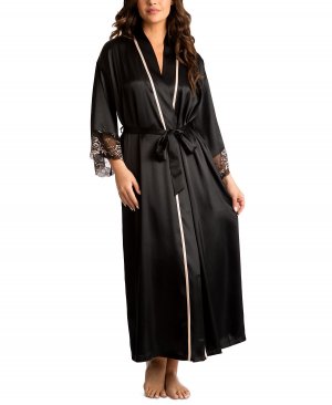 Женский атласный халат Kaoru с кружевной отделкой , черный Linea Donatella