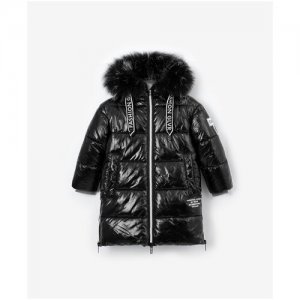 Пальто стеганое из глянцевой плащовки с капюшоном черное , размер 104, мод. 22201GMC4504 Gulliver. Цвет: черный
