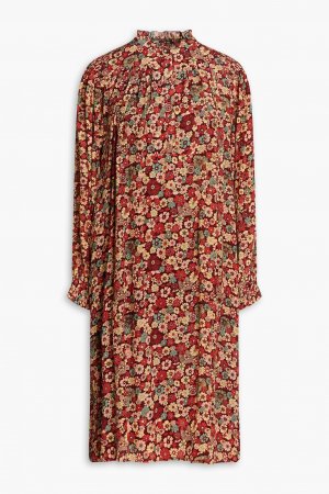 Платье миди из крепдешина Colline со сборками и цветочным принтом , бордовый ANTIK BATIK