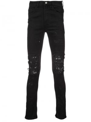 Байкерские джинсы с рваными деталями Mjb. Цвет: черный
