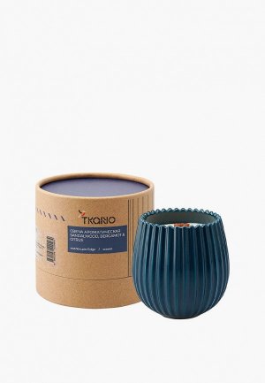 Свеча ароматическая Tkano с деревянным фитилём Sandalwood, Bergamot & Citrus 60 ч. Цвет: синий