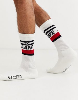 Белые носки с полосками AAPE By A Bathing Ape-Белый APE®