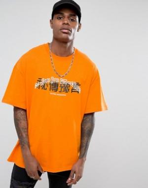 Оранжевая оversize-футболка с принтом на груди Visionair Vision Air. Цвет: оранжевый