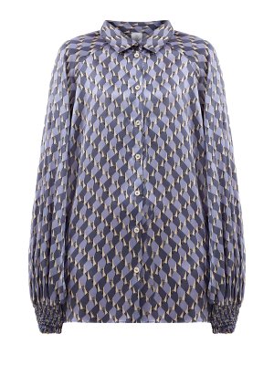 Блуза из гладкого шелка с объемными рукавами и принтом ELEVENTY. Цвет: фиолетовый